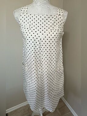 Vintage Alice of California Polka Dot Jumper Dress Linen White Black Pinafore M
